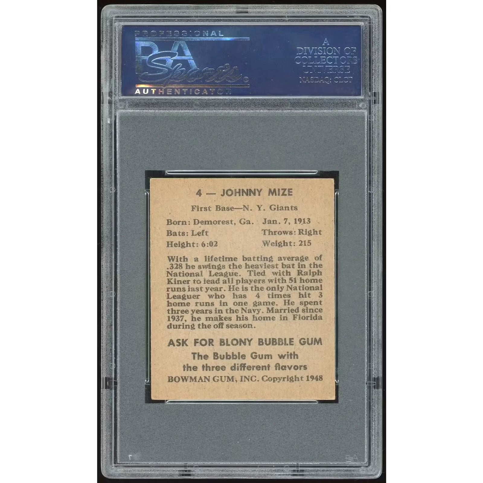 Johnny Mize 1948 Bowman #4 Rookie Card | PSA 5