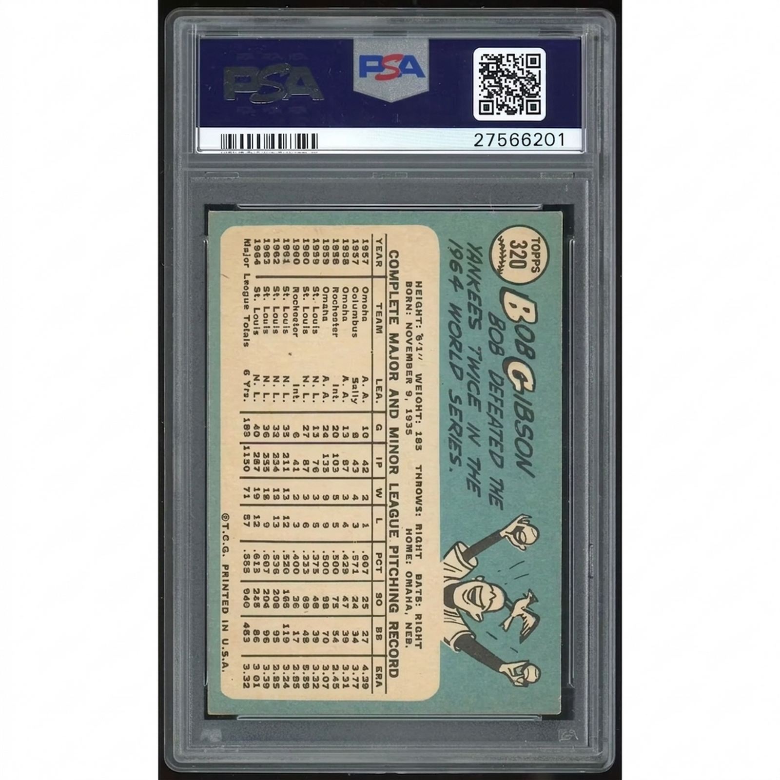 Bob Gibson 1965 Topps #320 Baseball Card | PSA 5