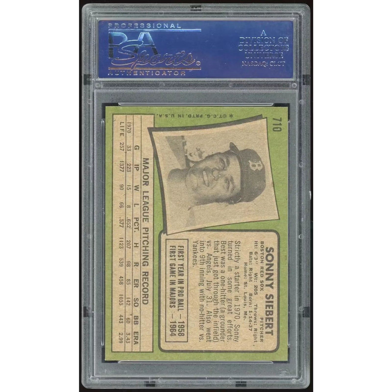 Sonny Siebert 1971 Topps #710 Baseball Card | PSA 8