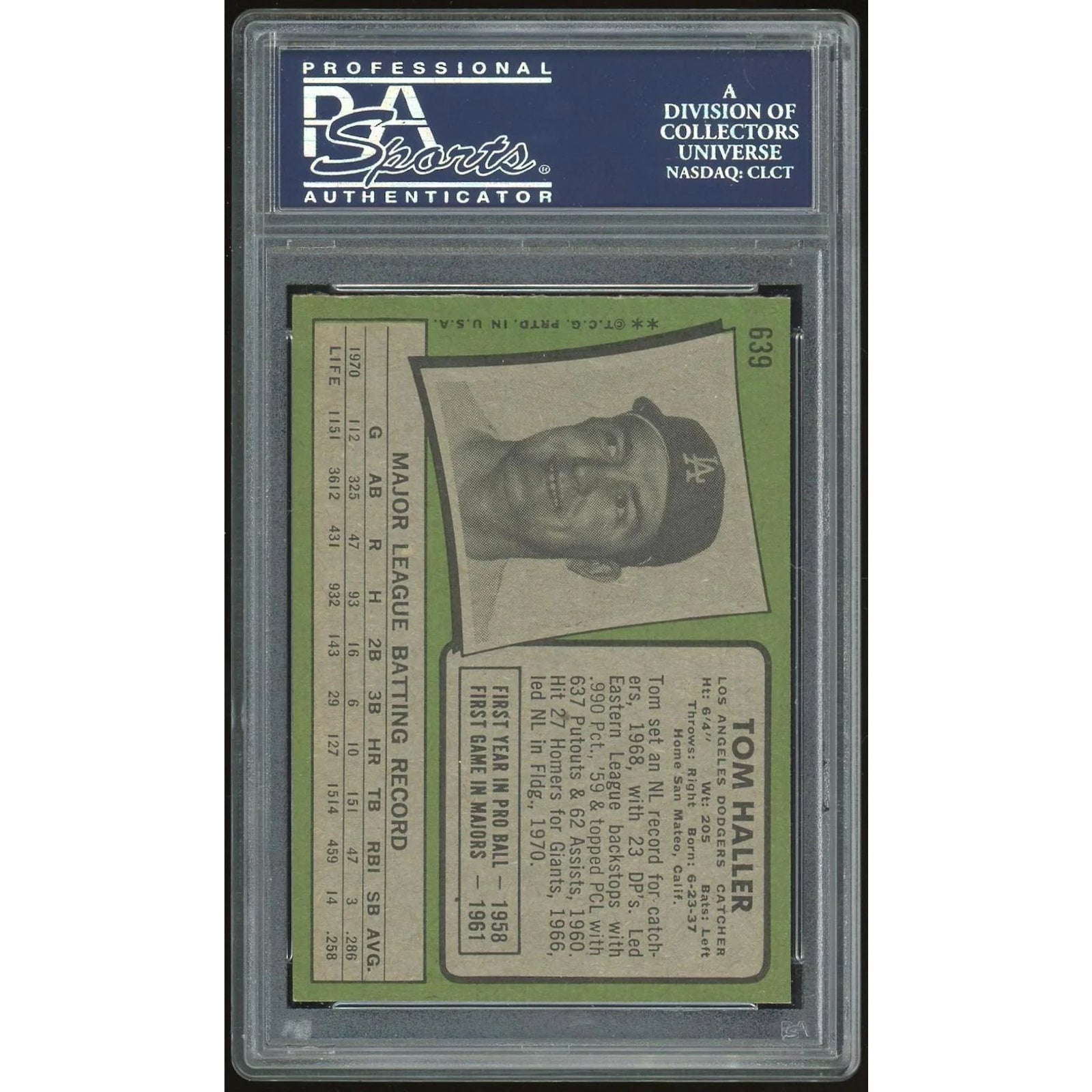 Tom Haller 1971 Topps #639 Baseball Card | PSA 8