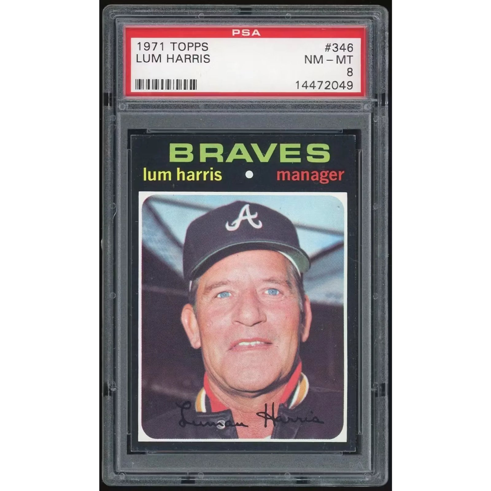 1971 Topps #346 Lum Harris Baseball Card | PSA 8 2049