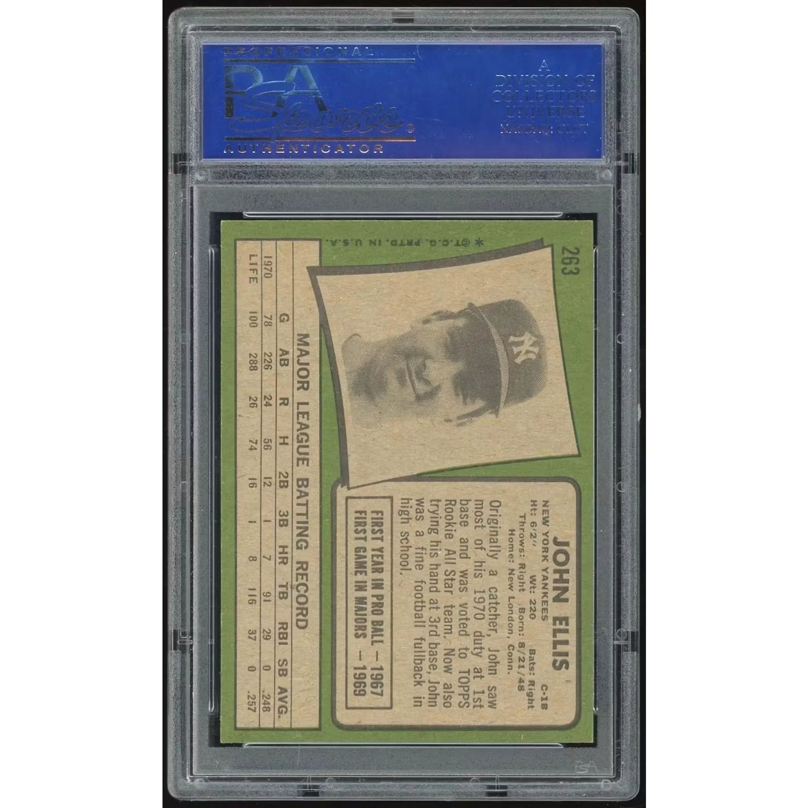 1971 Topps #263 John Ellis Baseball Card | PSA 8