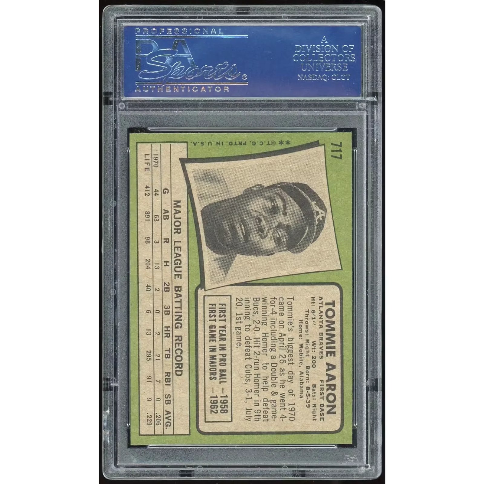 Tommie Aaron 1971 Topps #717 Baseball Card | PSA 8