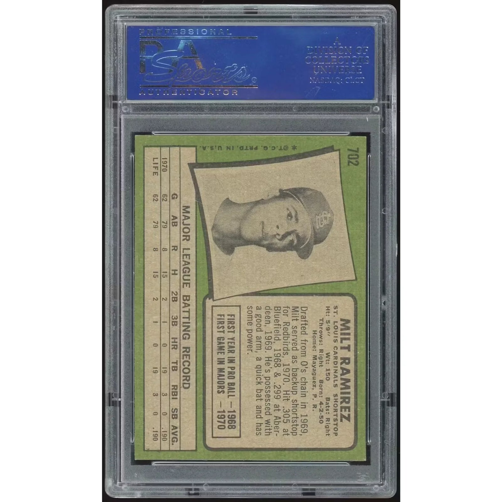 1971 Topps #702 Milt Ramirez Rookie Card | PSA 8