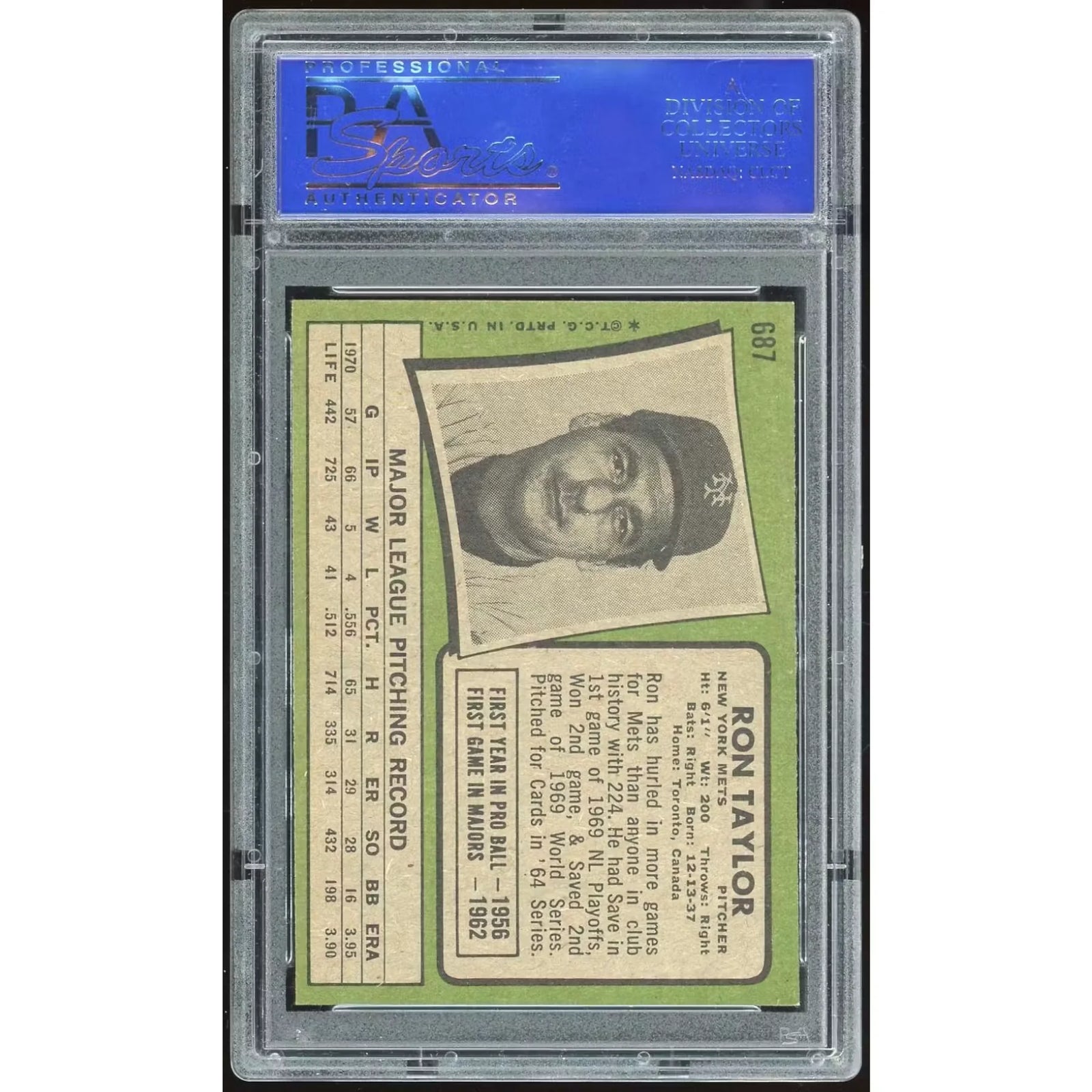 Ron Taylor 1971 Topps #687 Baseball Card | PSA 8