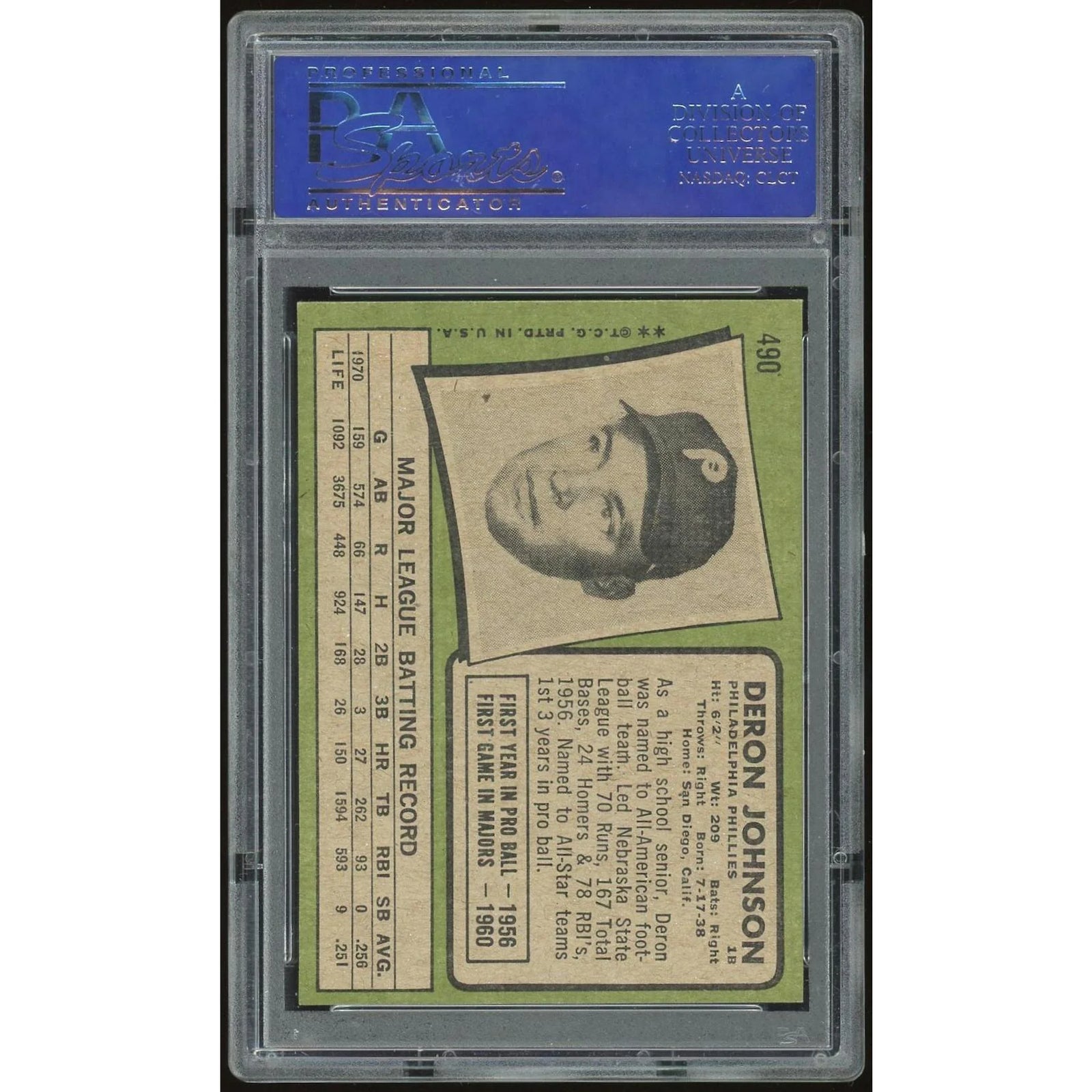 Deron Johnson 1971 Topps #490 Baseball Card | PSA 8
