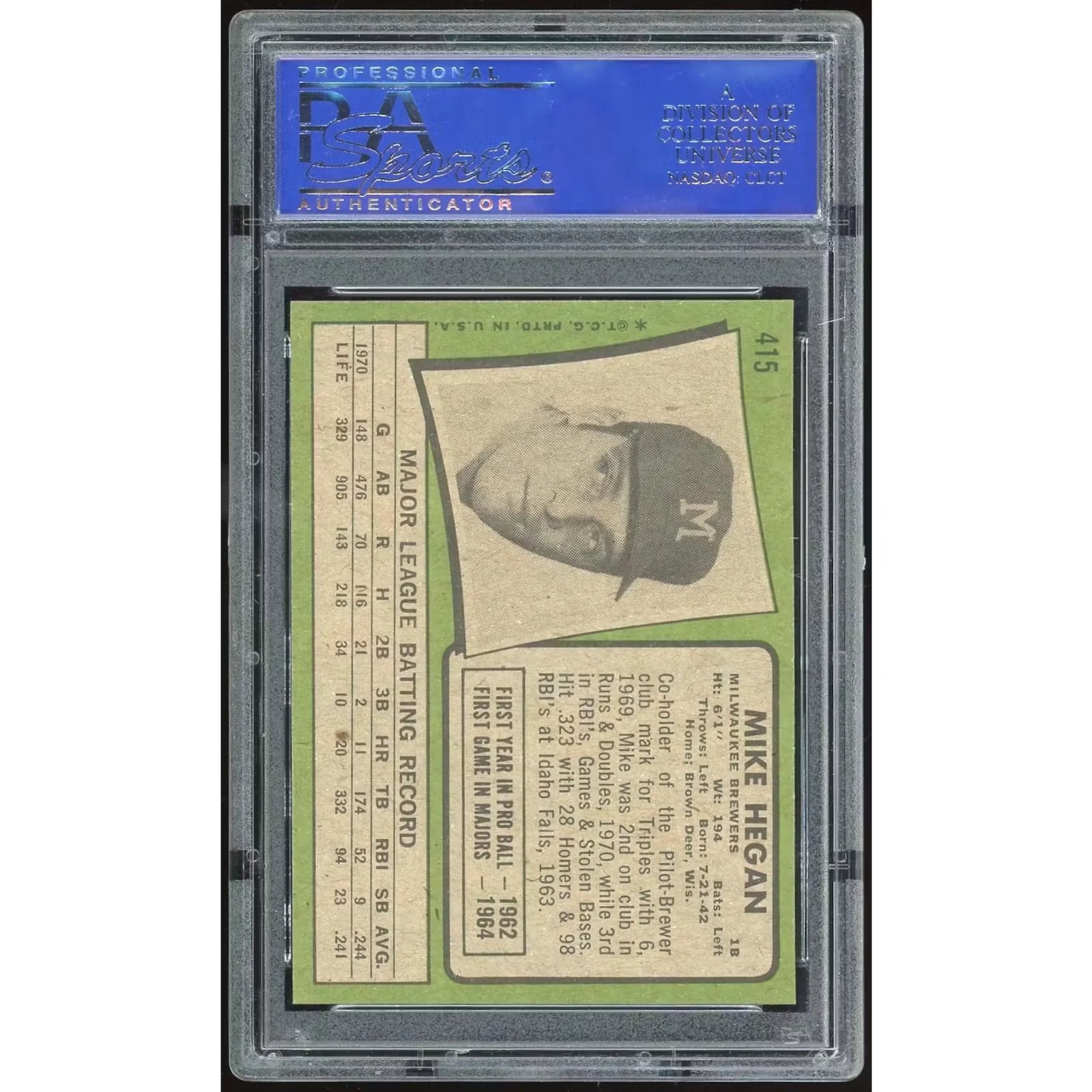Mike Hegan 1971 Topps #415 Baseball Card | PSA 8