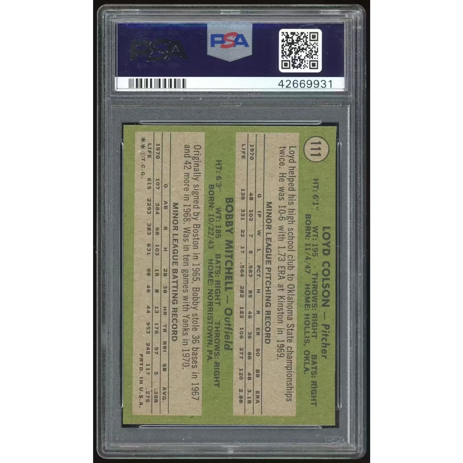 1971 Topps #111 Bobby Mitchell Rookie Card | PSA 8