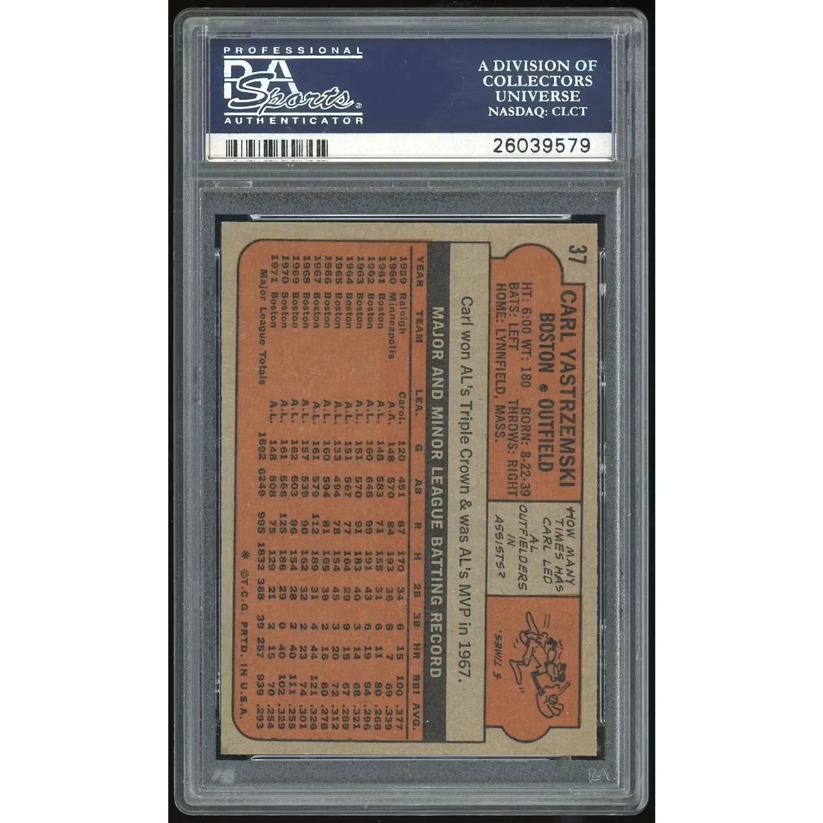 Carl Yastrzemski 1972 Topps #37 Card | PSA 8