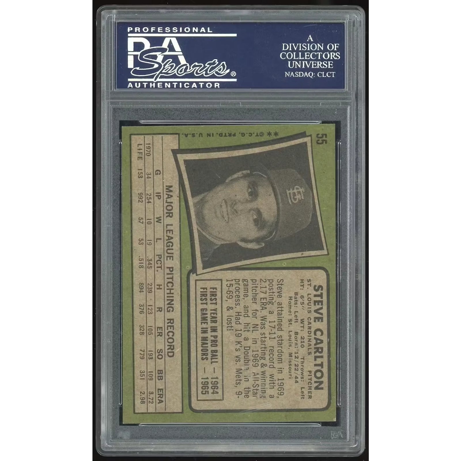 Steve Carlton 1971 Topps #55 Baseball Card | PSA 7