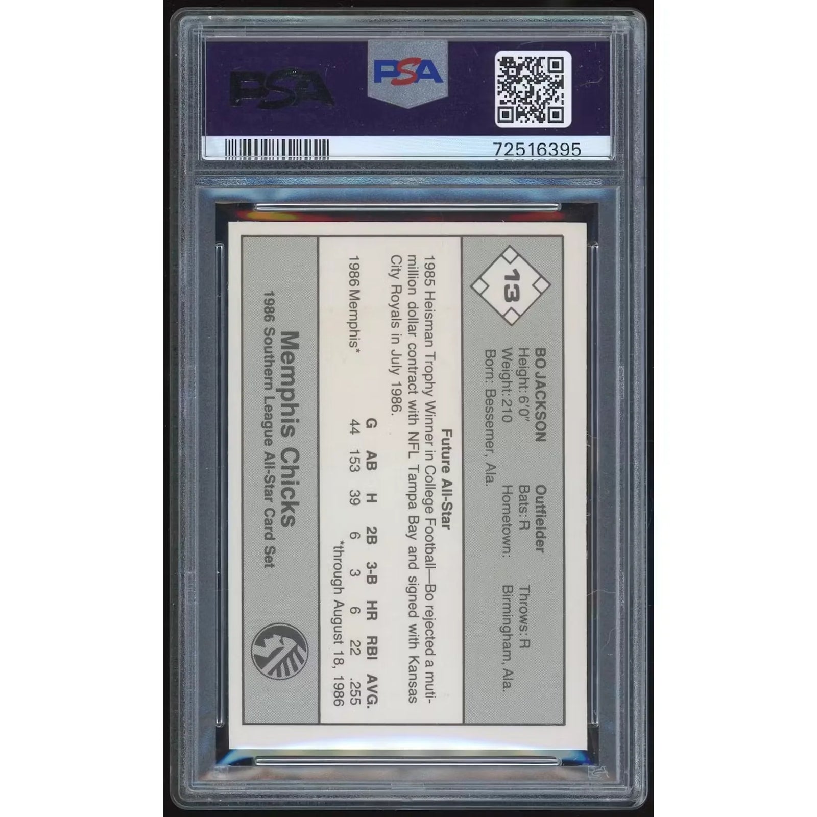 Bo Jackson 1986 Donruss SL AS #13 Baseball Card | PSA 9