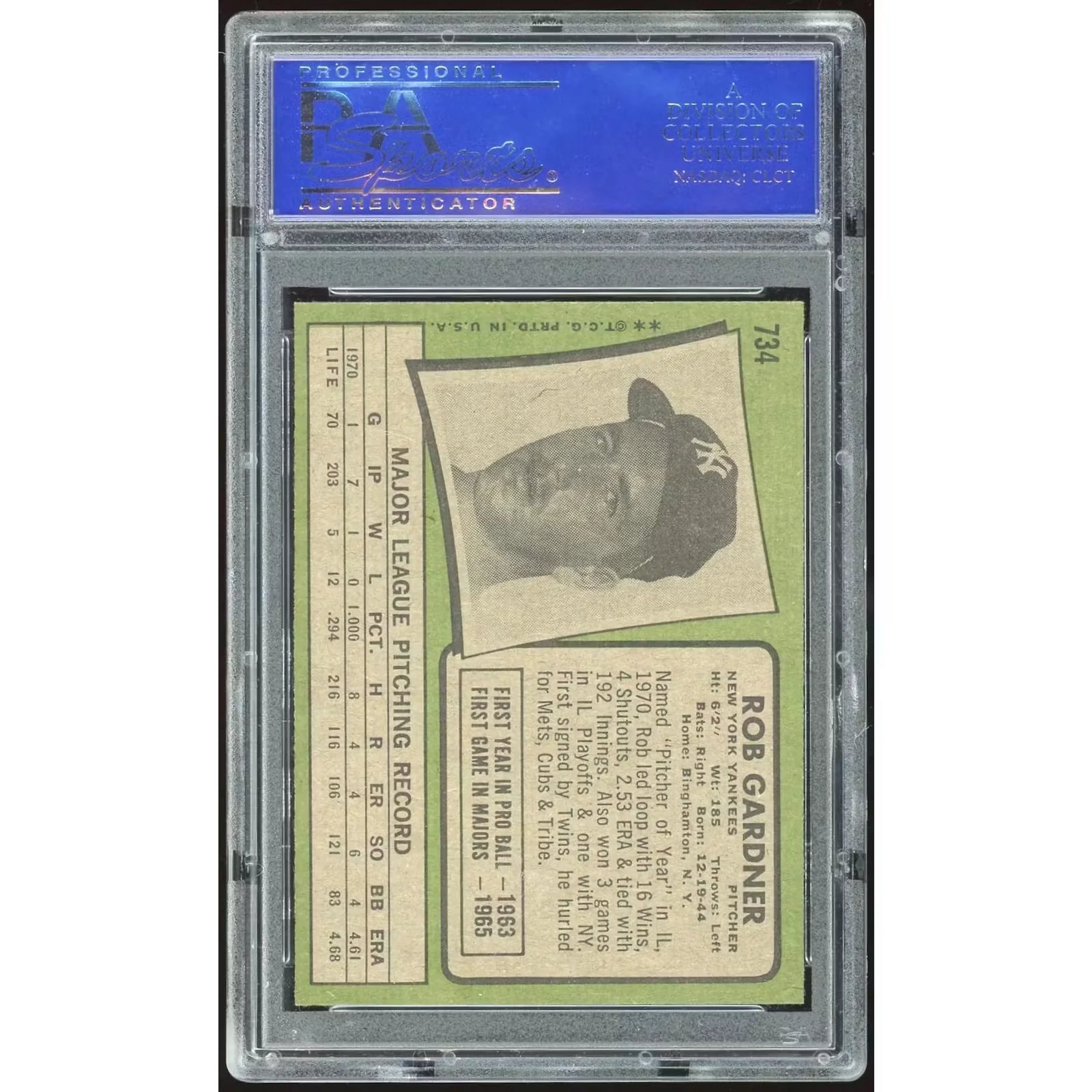 Rob Gardner 1971 Topps #734 Baseball Card | PSA 8