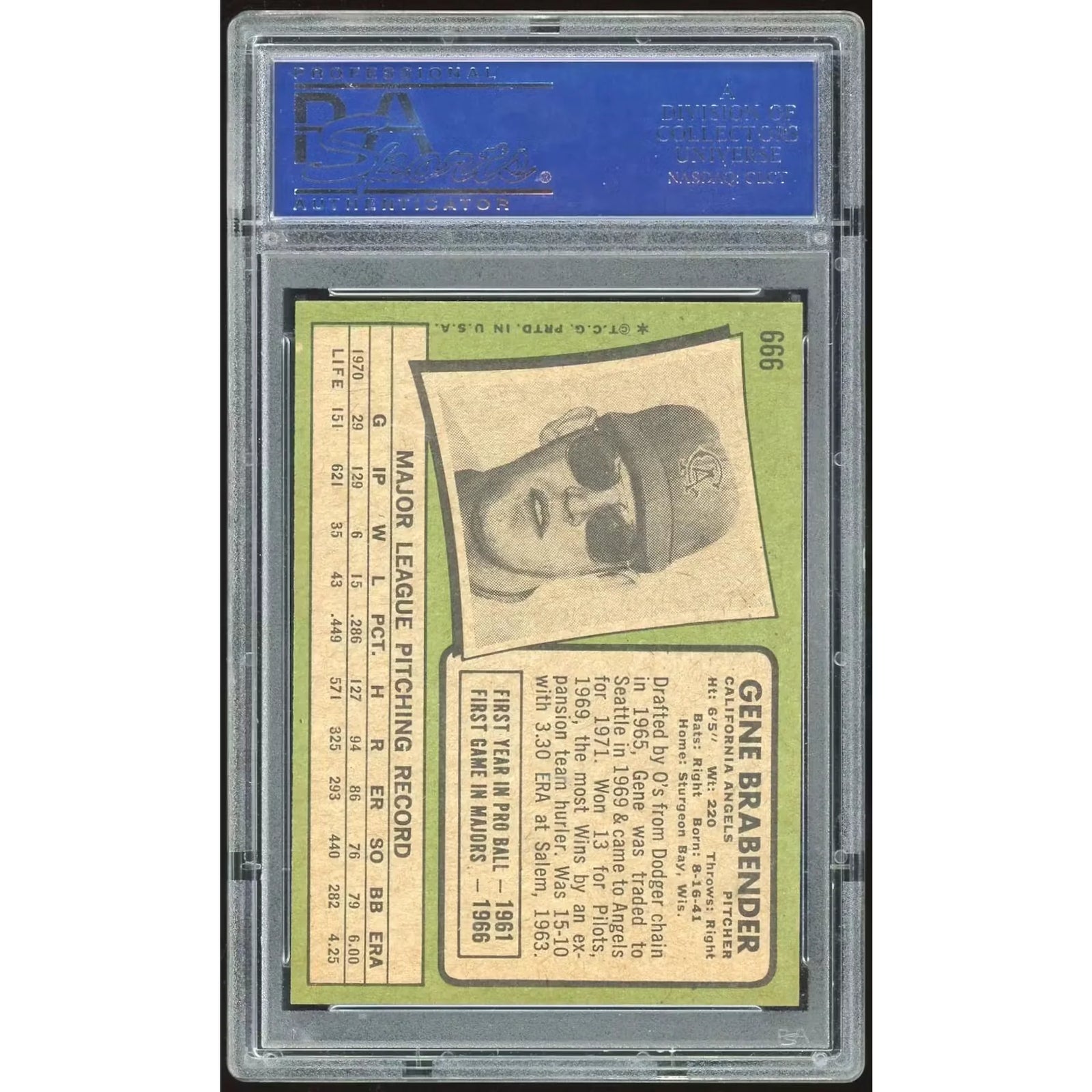 Gene Brabender 1971 Topps #666 Baseball Card | PSA 8