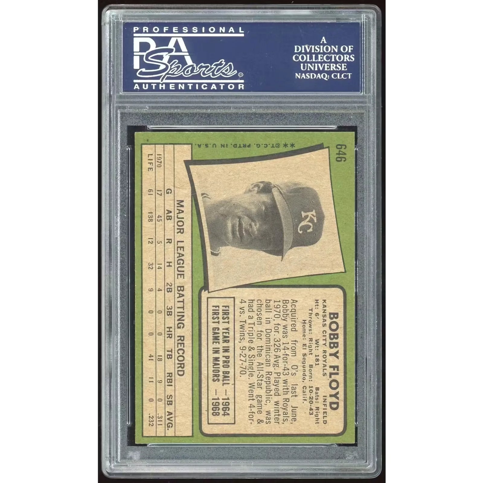 Bobby Floyd 1971 Topps #646 Baseball Card | PSA 8
