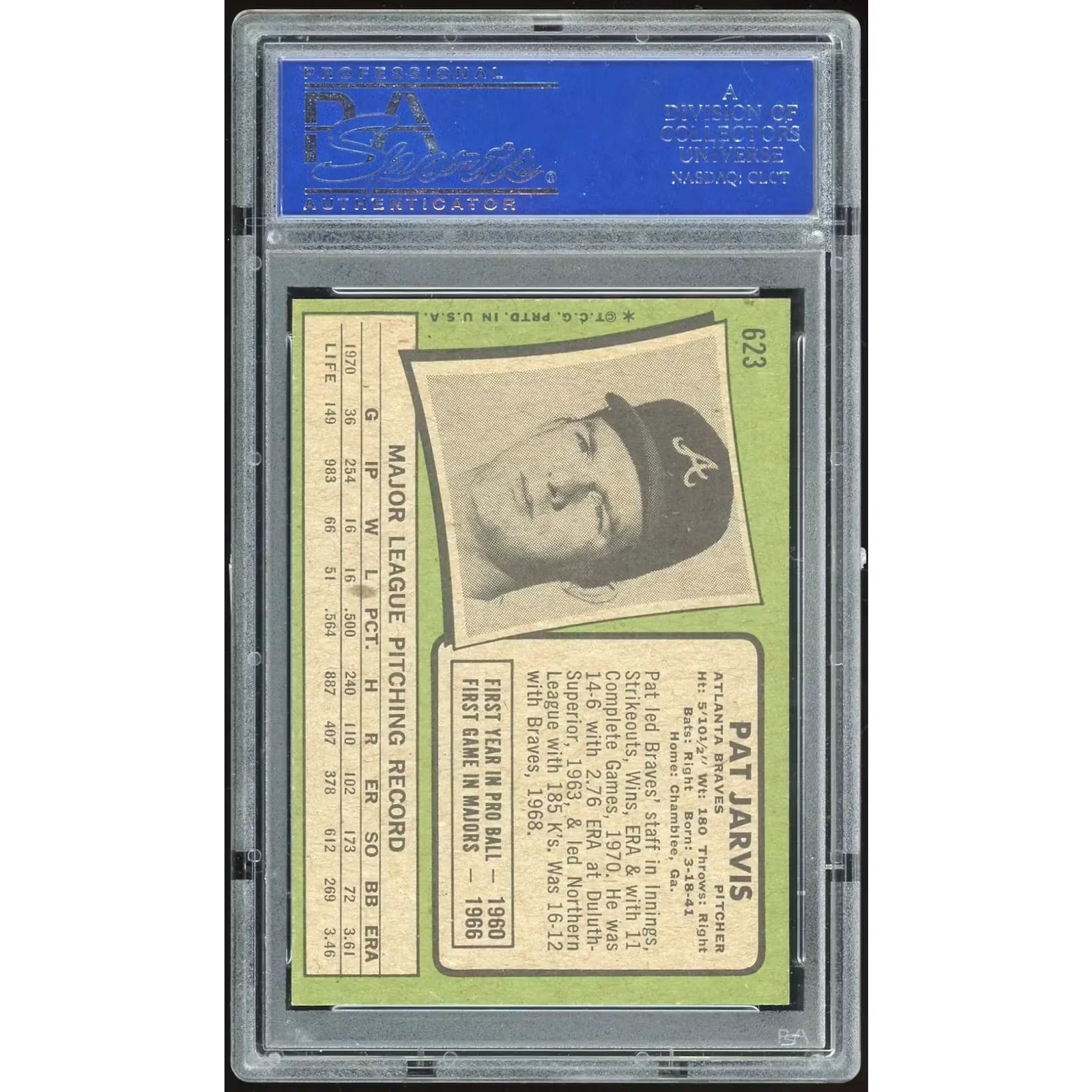Pat Jarvis 1971 Topps #623 Baseball Card | PSA 8