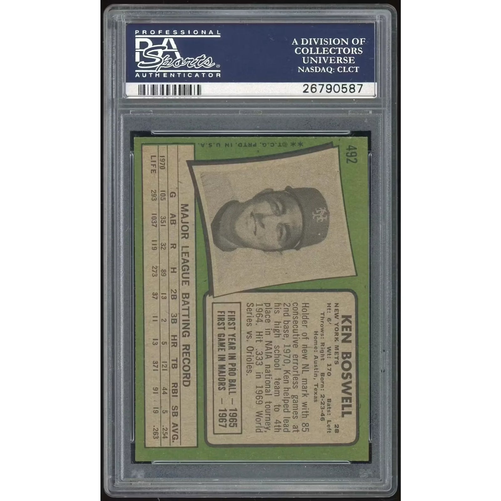 Ken Boswell 1971 Topps #492 | PSA 8