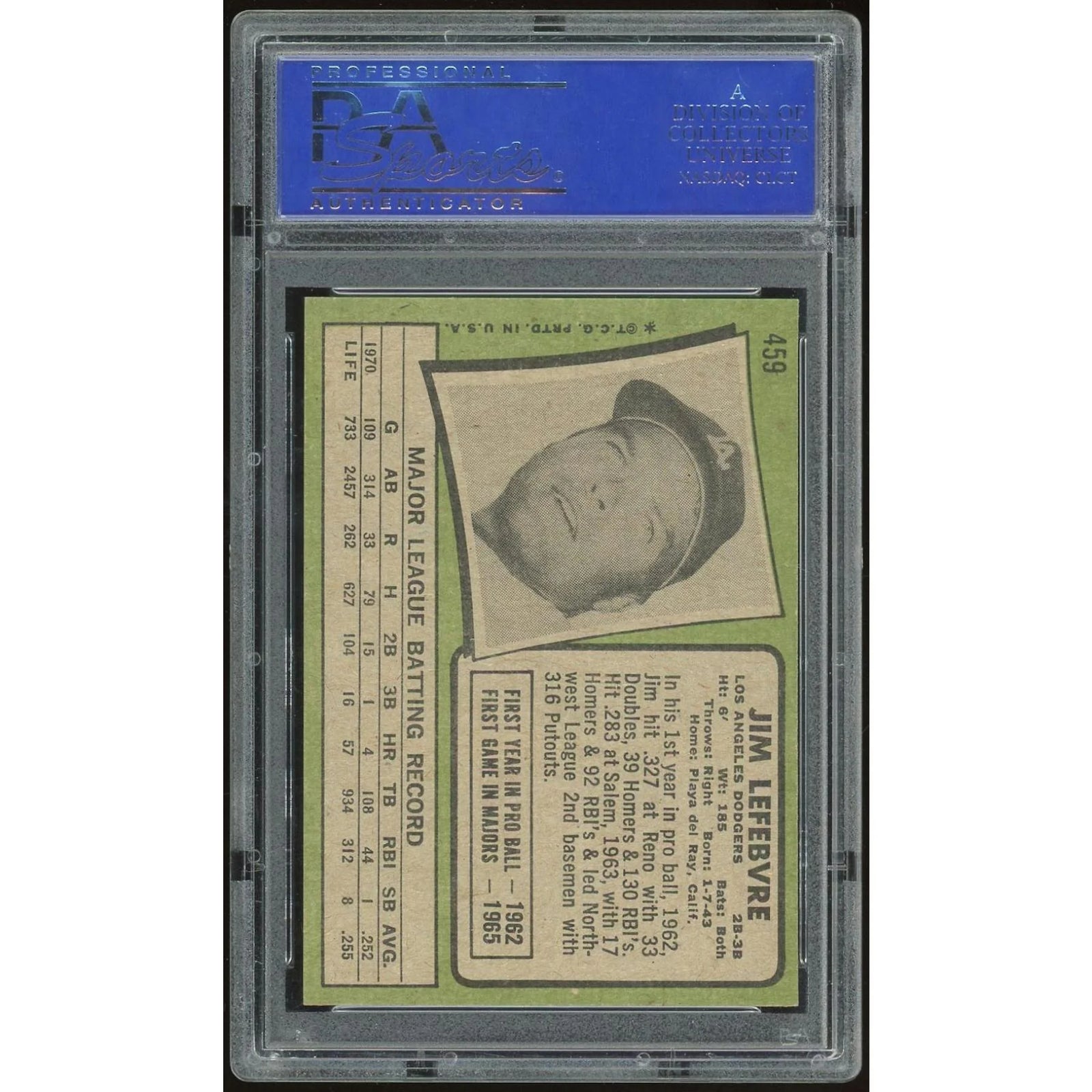 1971 Topps #459 Jim Lefebvre Baseball Card | PSA 8