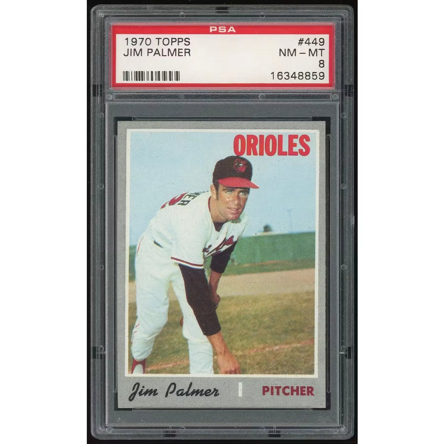 Jim Palmer 1970 Topps #449 Baseball Card | PSA 8