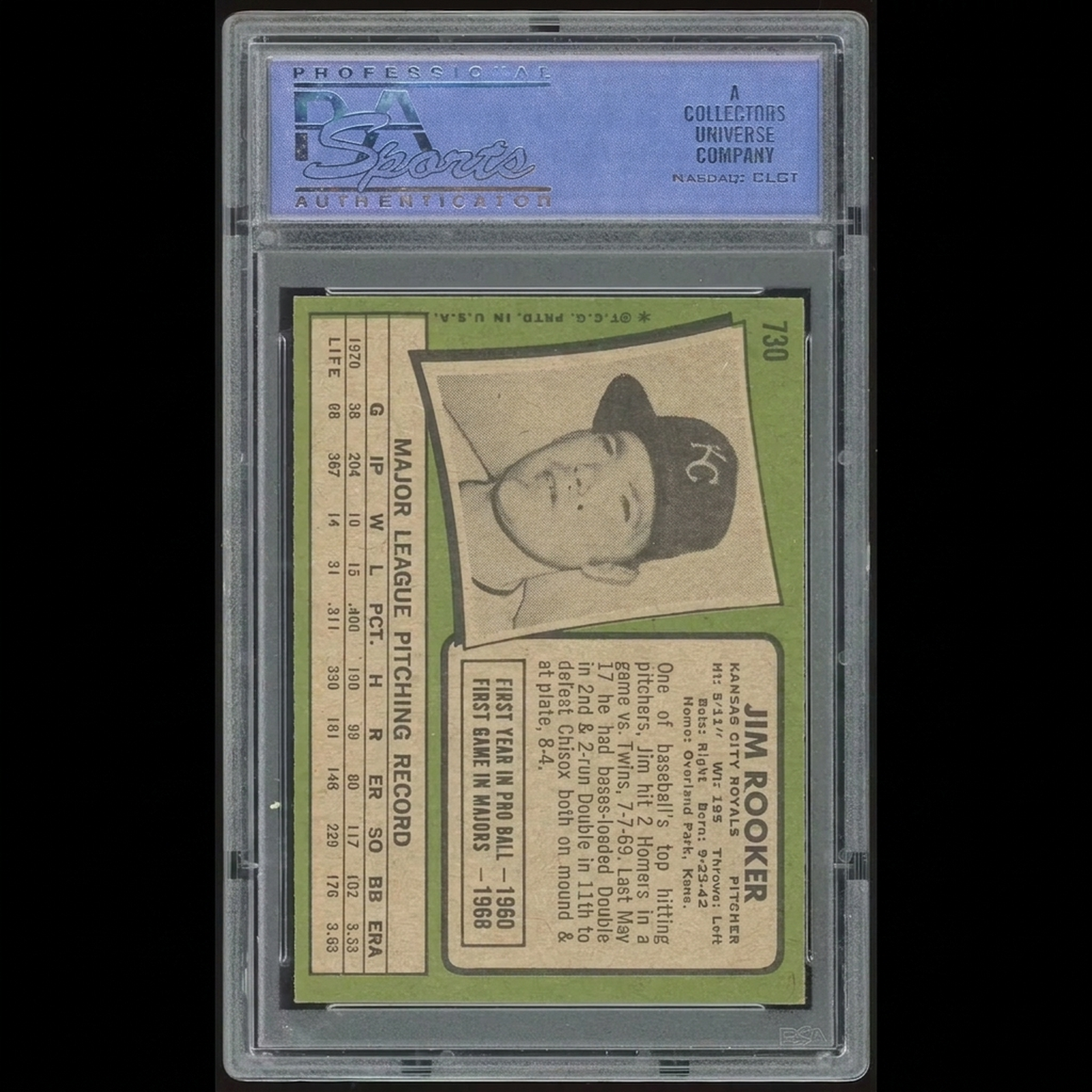 Jim Rooker 1971 Topps #730 Baseball Card | PSA 8