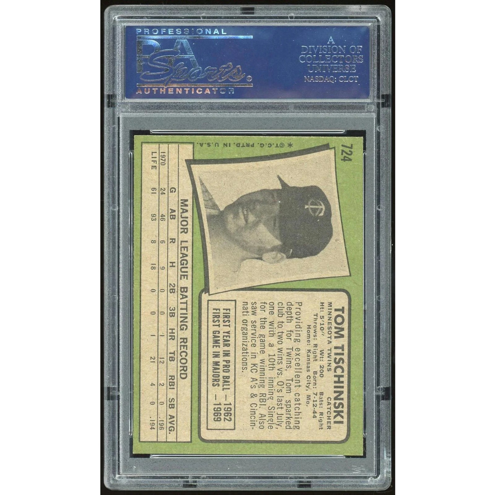 Tom Tischinski 1971 Topps #724 Baseball Card | PSA 8