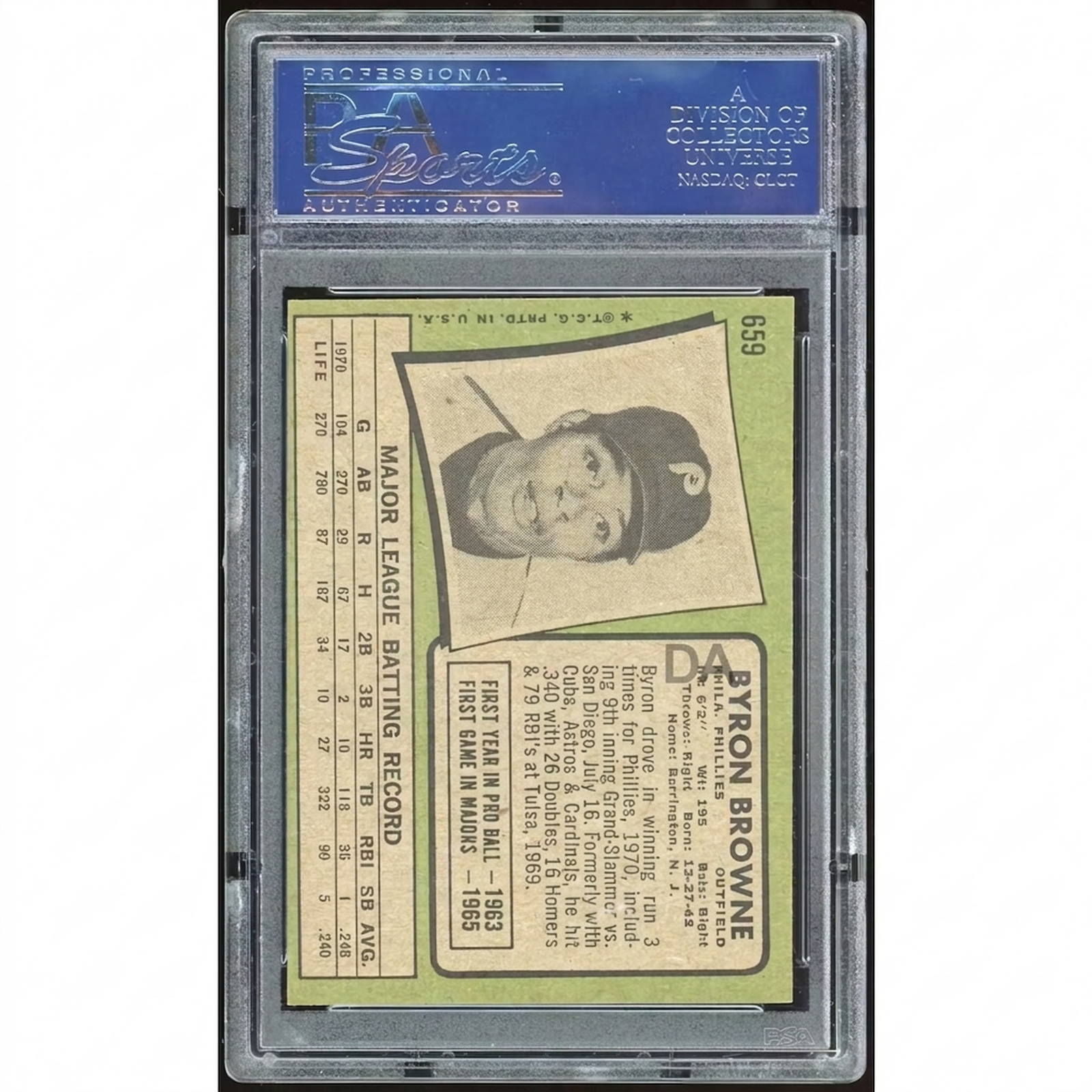 1971 Topps #659 Byron Browne Baseball Card | PSA 8