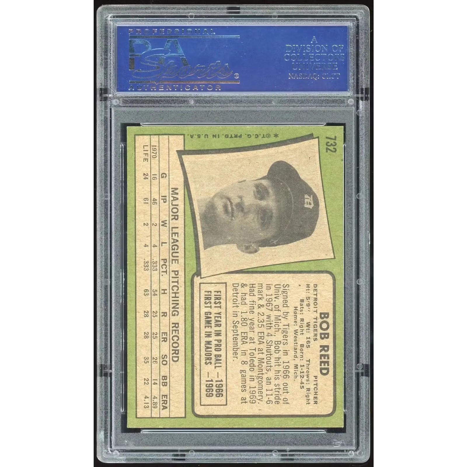 1971 Topps #732 Bob Reed Baseball Card | PSA 8