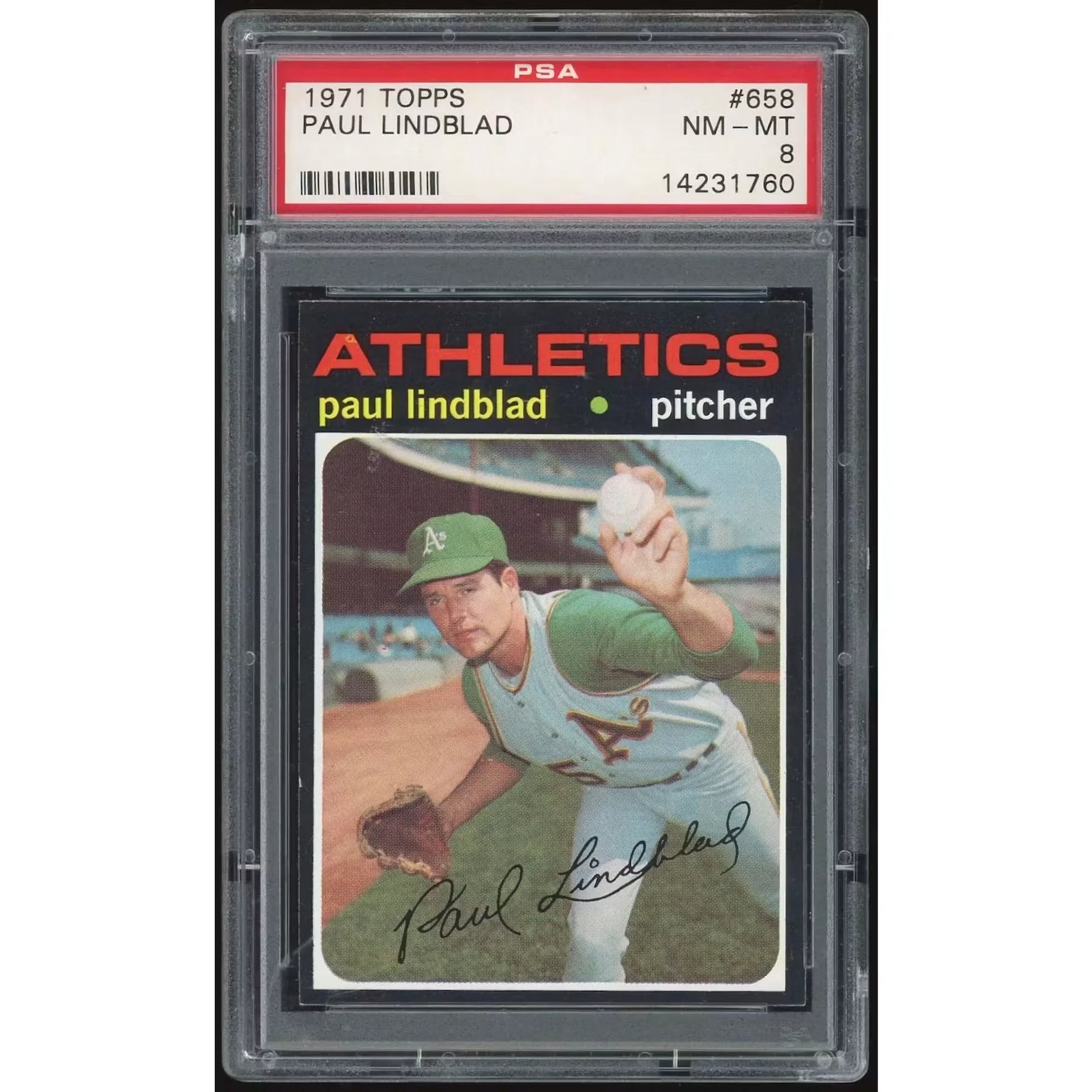 Paul Linblad 1971 Topps #658 Baseball Card | PSA 8