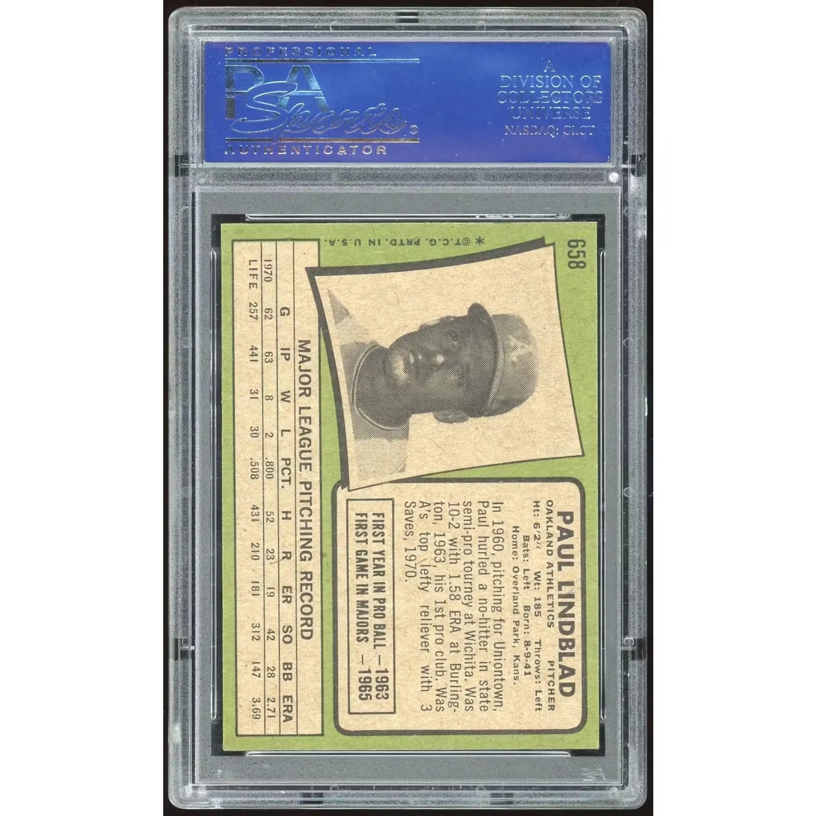 Paul Linblad 1971 Topps #658 Baseball Card | PSA 8