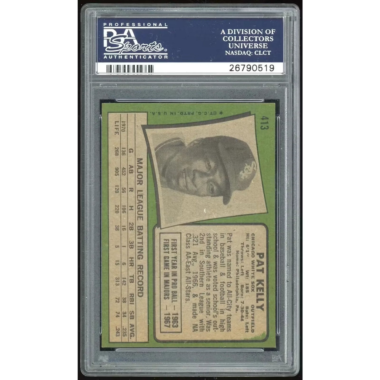 Pat Kelly 1971 Topps #413 Baseball Card | PSA 8