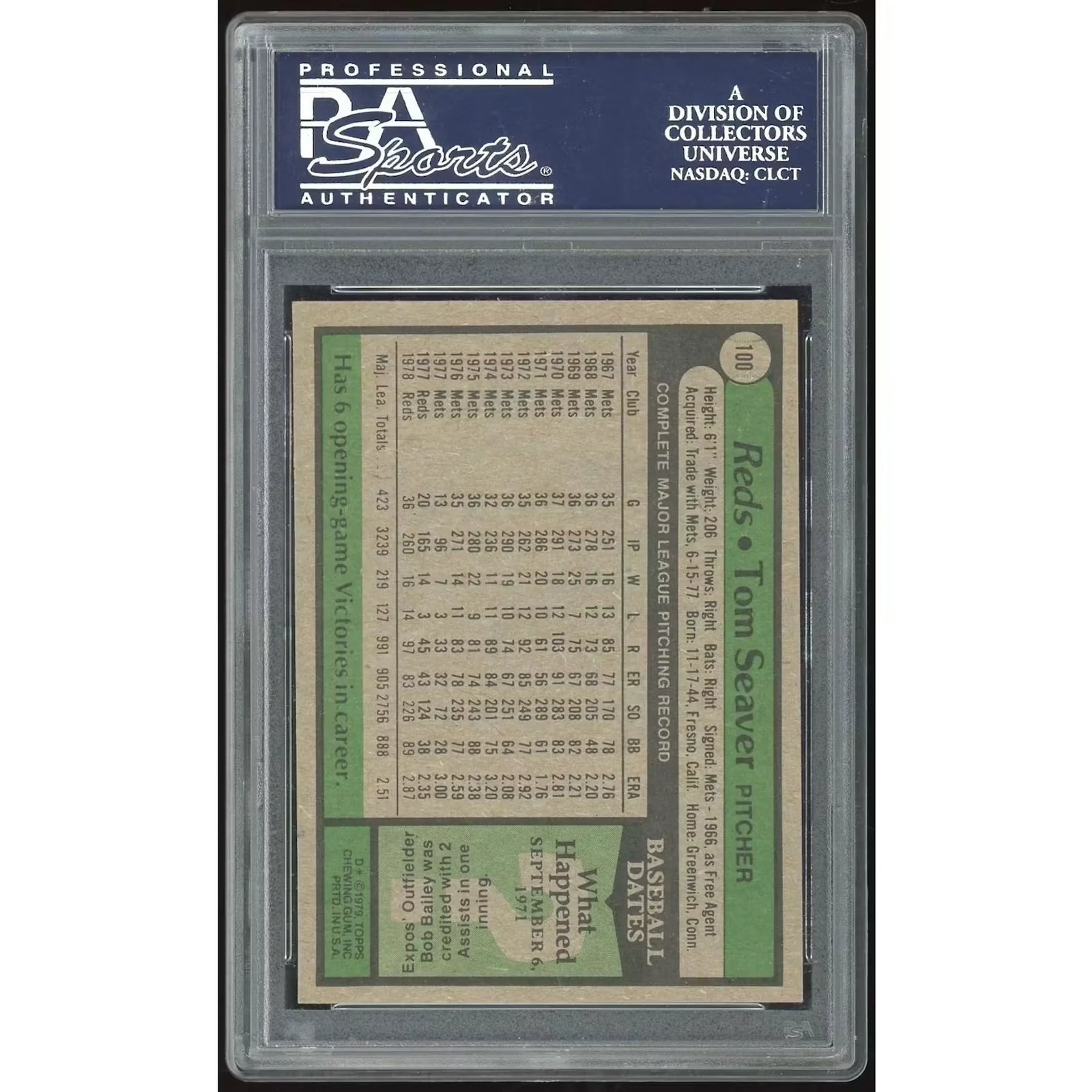 1979 Topps #100 Tom Seaver Baseball Card | PSA 9