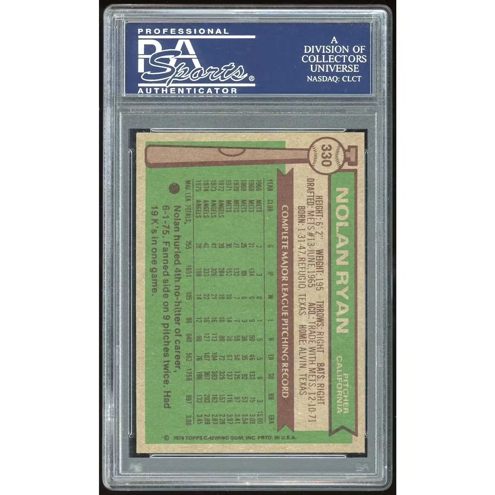 Nolan Ryan 1976 Topps #330 Baseball Card | PSA 6