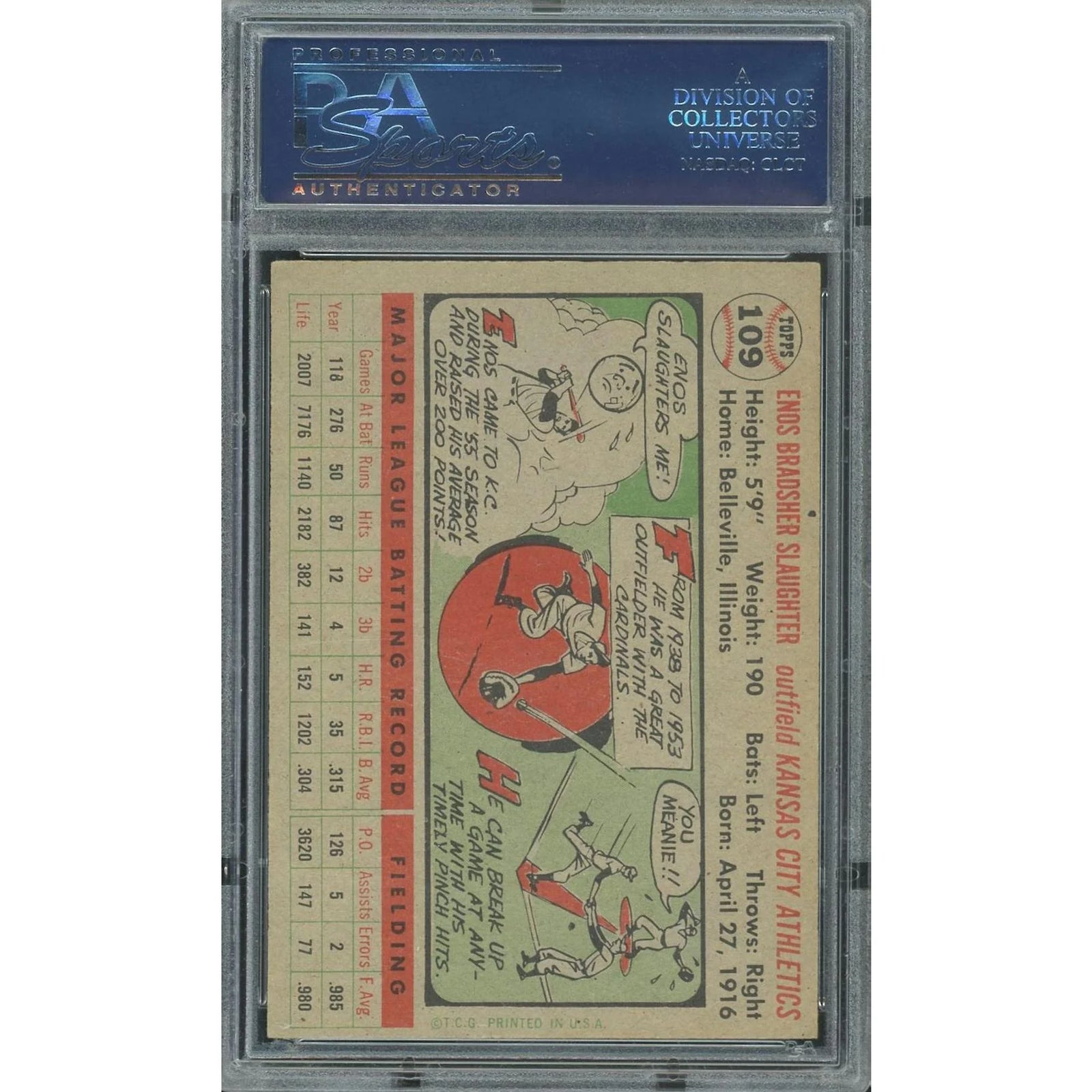 Enos Slaughter 1956 Topps #109 Baseball Card | PSA 5