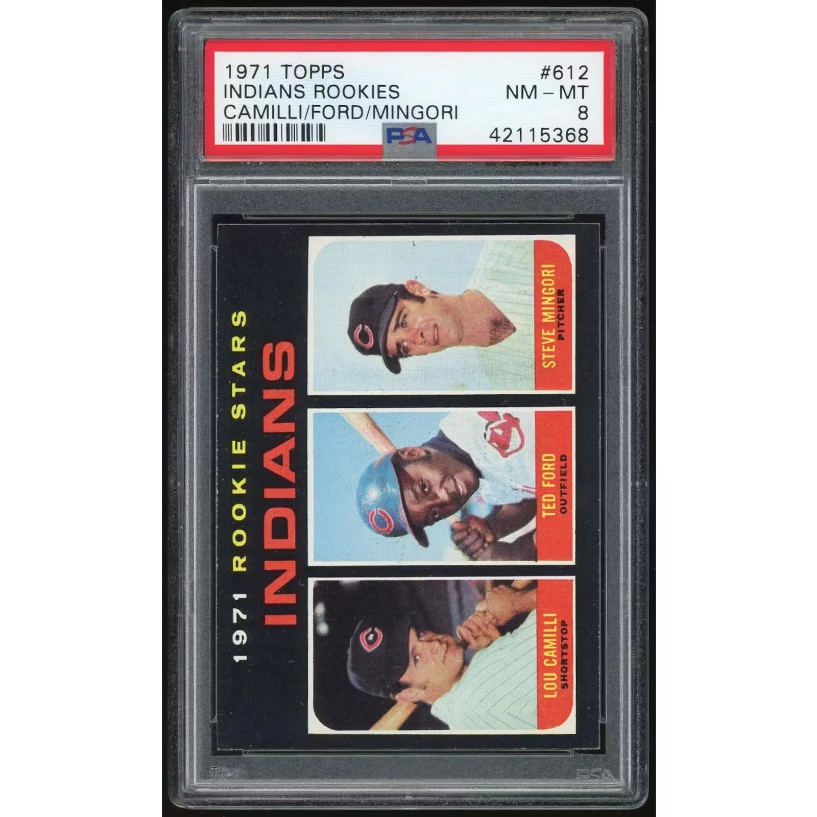 1971 Topps #612 Lou Camilli/Ted Ford/Steve Mingori Rookie Card | PSA 8