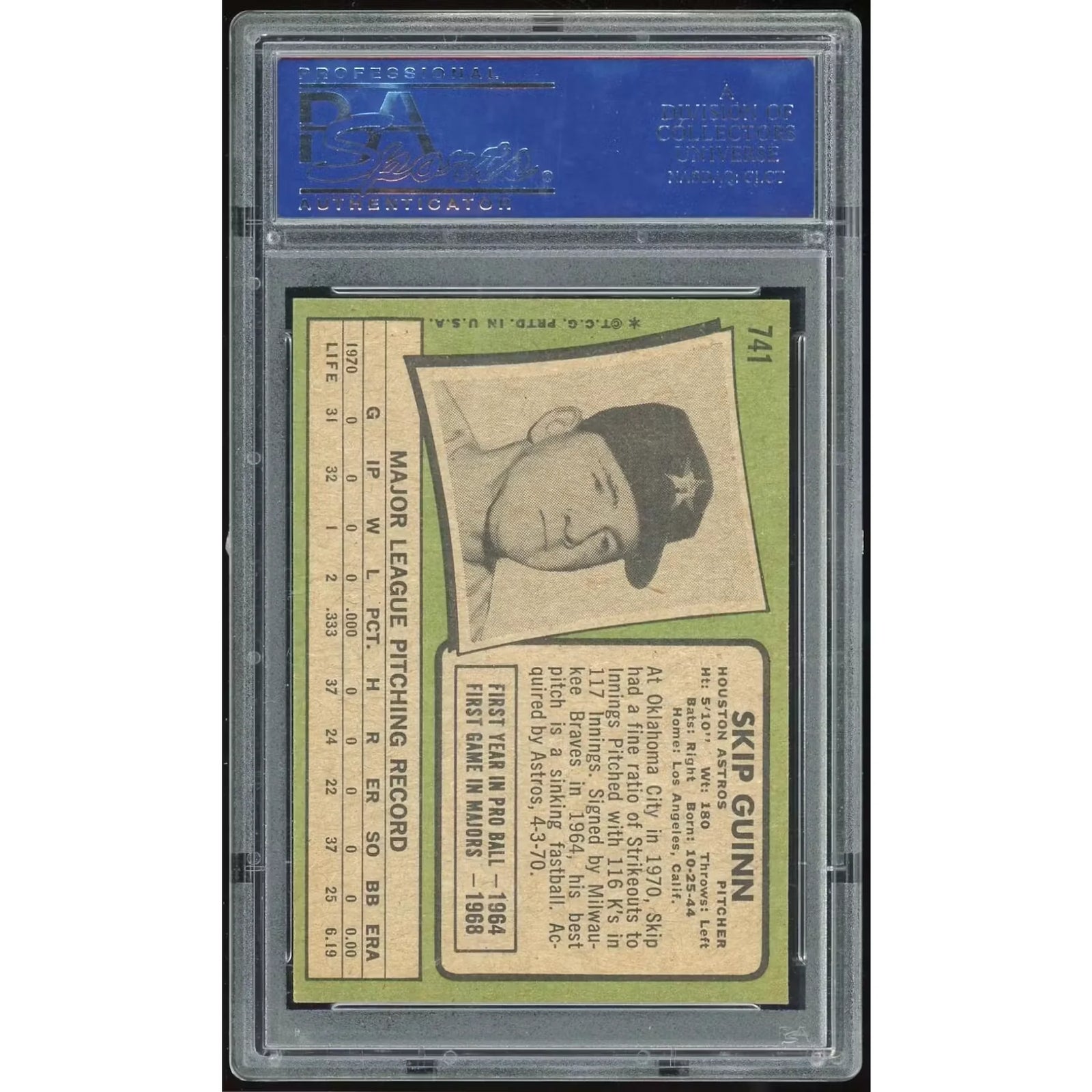 Skip Guinn 1971 Topps #741 Baseball Card | PSA 8