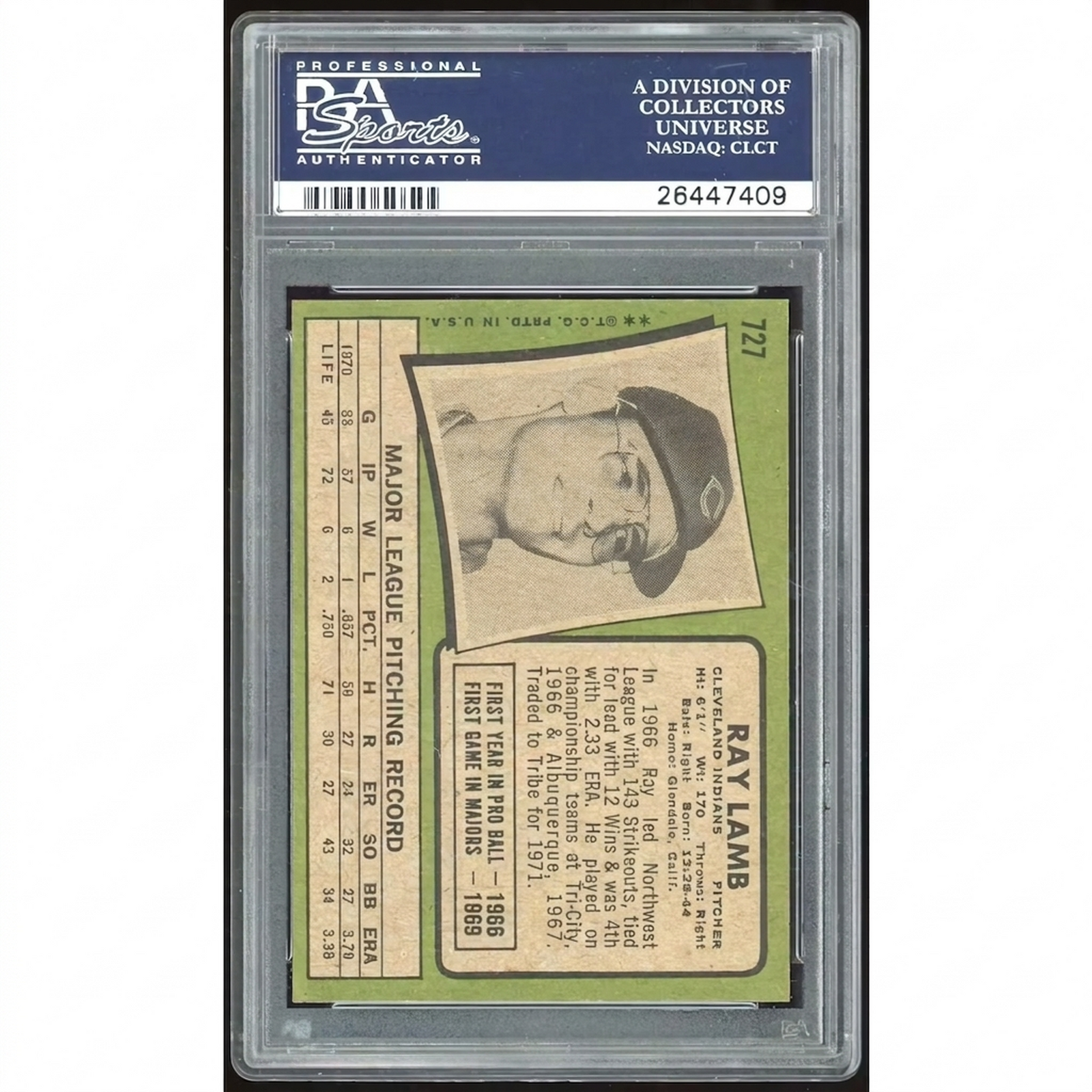 1971 Topps #727 Ray Lamb Baseball Card | PSA 8
