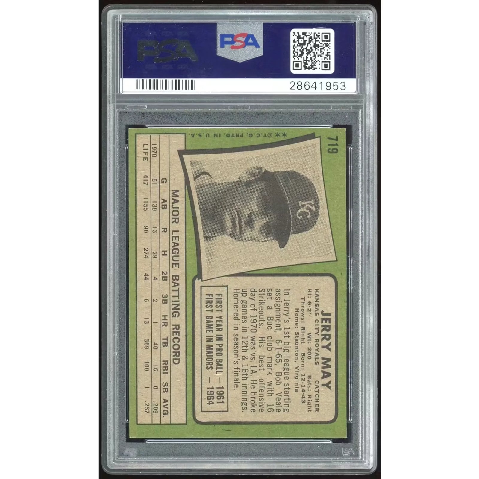 1971 Topps #719 Jerry May Baseball Card | PSA 8 1953