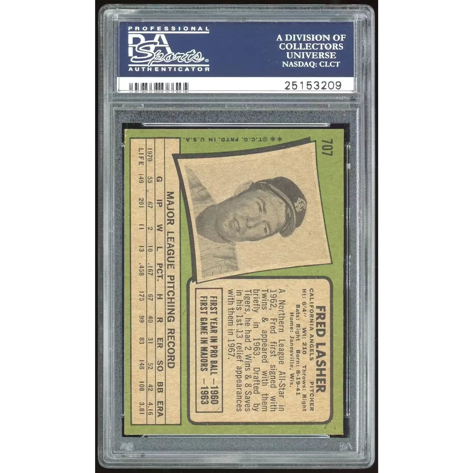 Fred Lasher 1971 Topps #707 Baseball Card | PSA 8