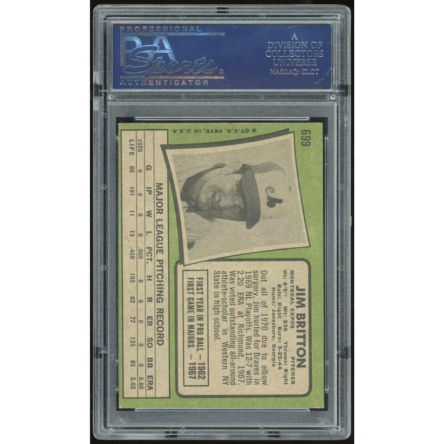 1971 Topps #699 Jim Britton Baseball Card | PSA 8