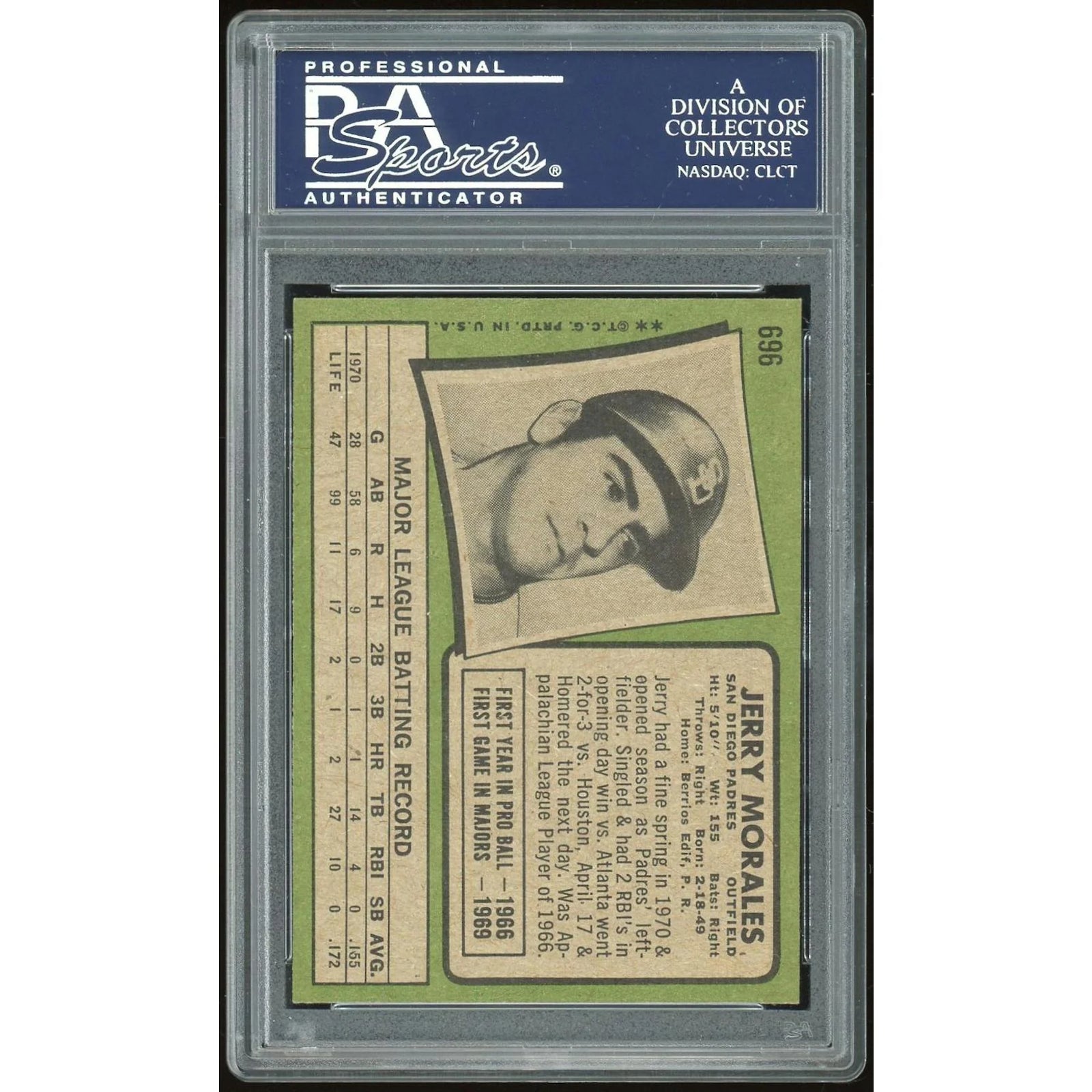Jerry Morales 1971 Topps #696 Baseball Card | PSA 8