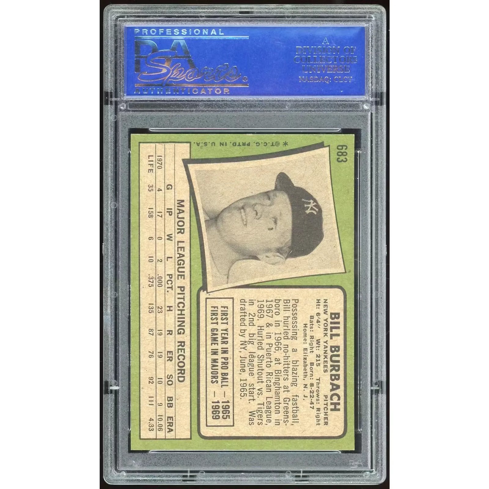 Bill Burbach 1971 Topps #683 Baseball Card | PSA 8