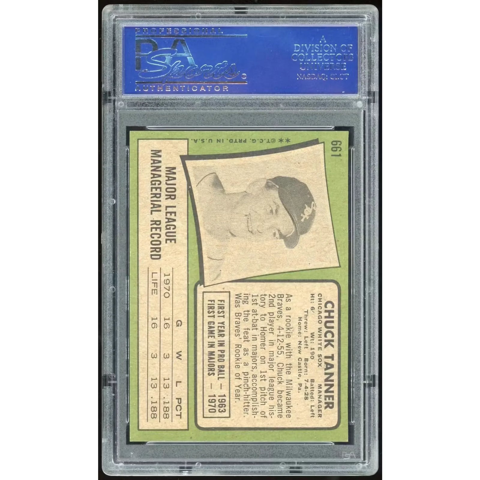 Chuck Tanner 1971 Topps Baseball Card #661 | PSA 8