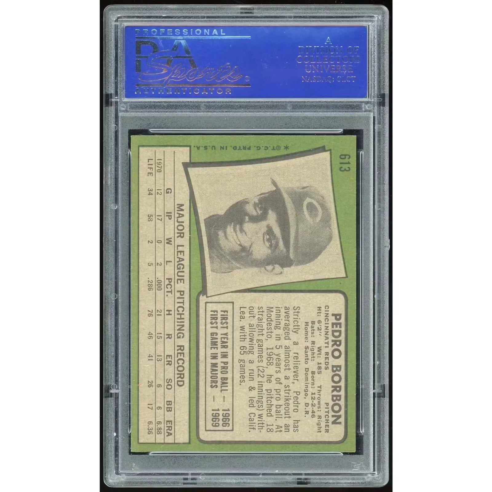 Pedro Borbon 1971 Topps #613 Baseball Card | PSA 8