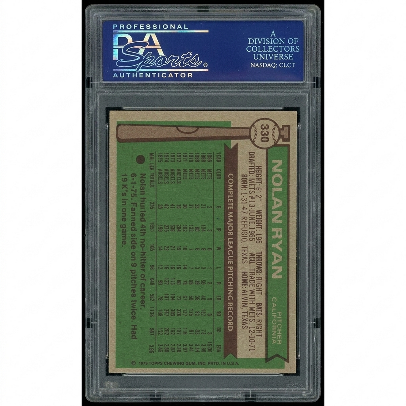 Nolan Ryan 1976 Topps #330 Baseball Card | PSA 5