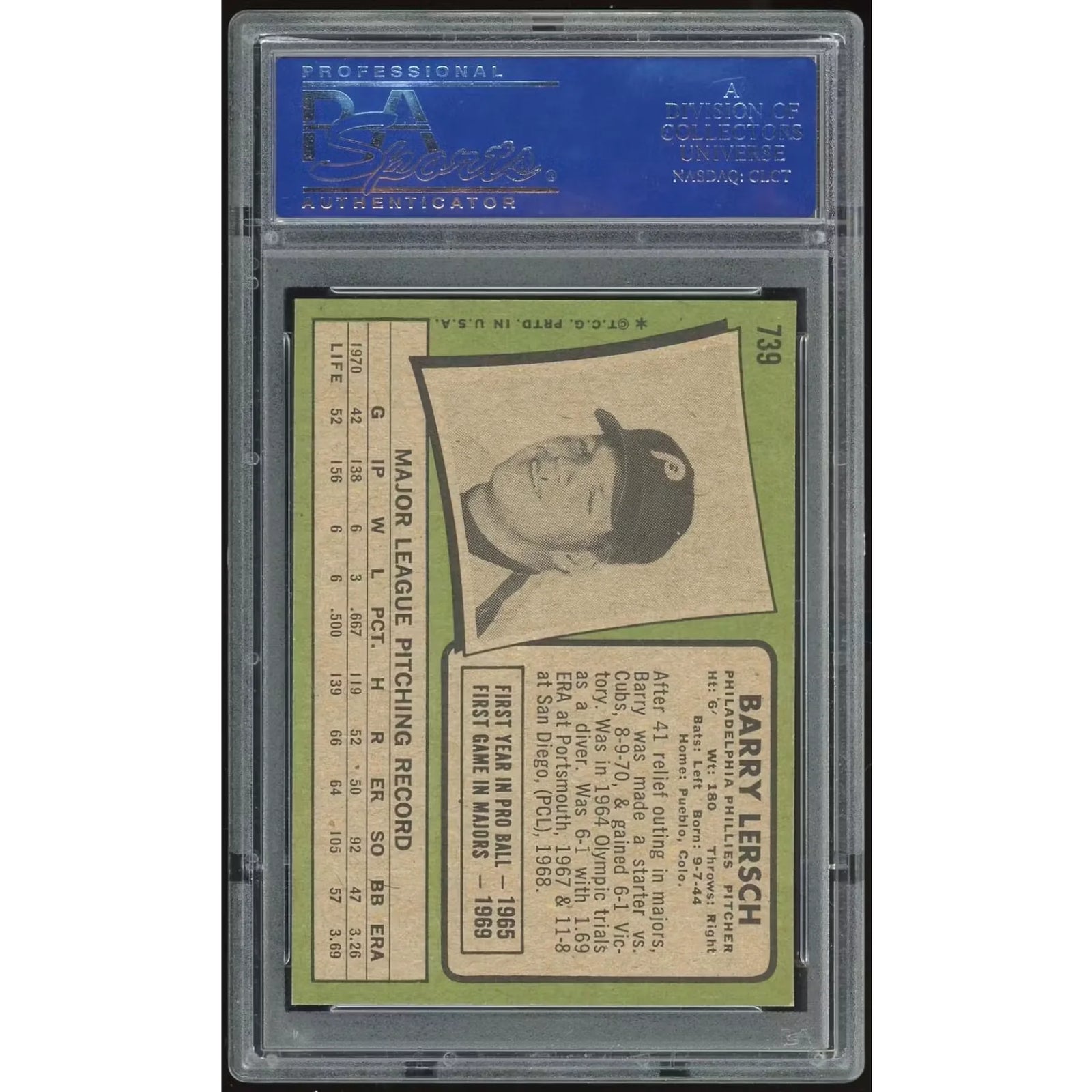 Barry Lersch 1971 Topps #739 Baseball Card | PSA 8