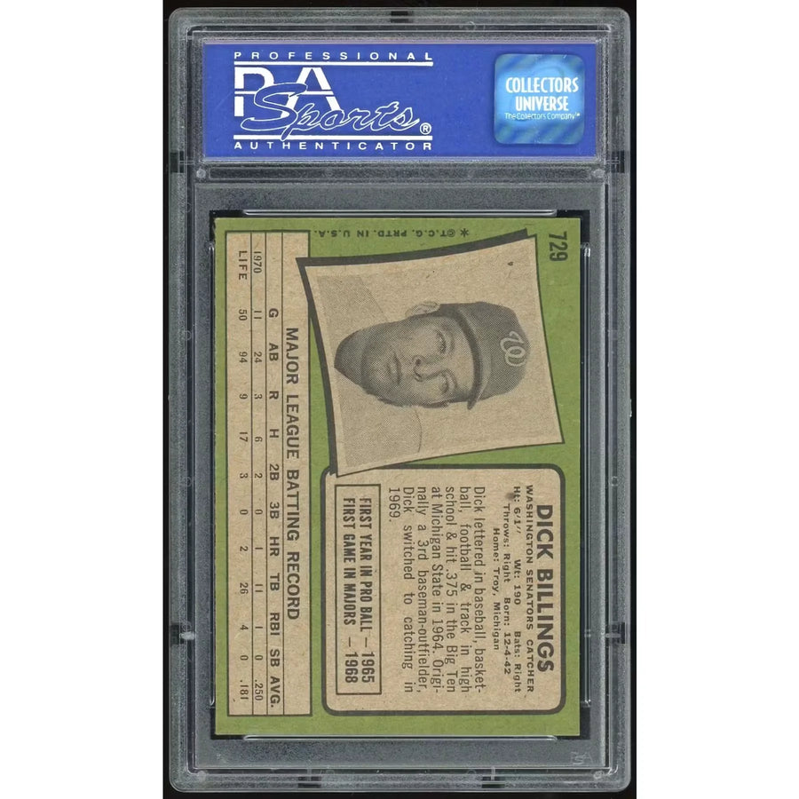1971 Topps #729 Dick Billings Rookie Card | PSA 8