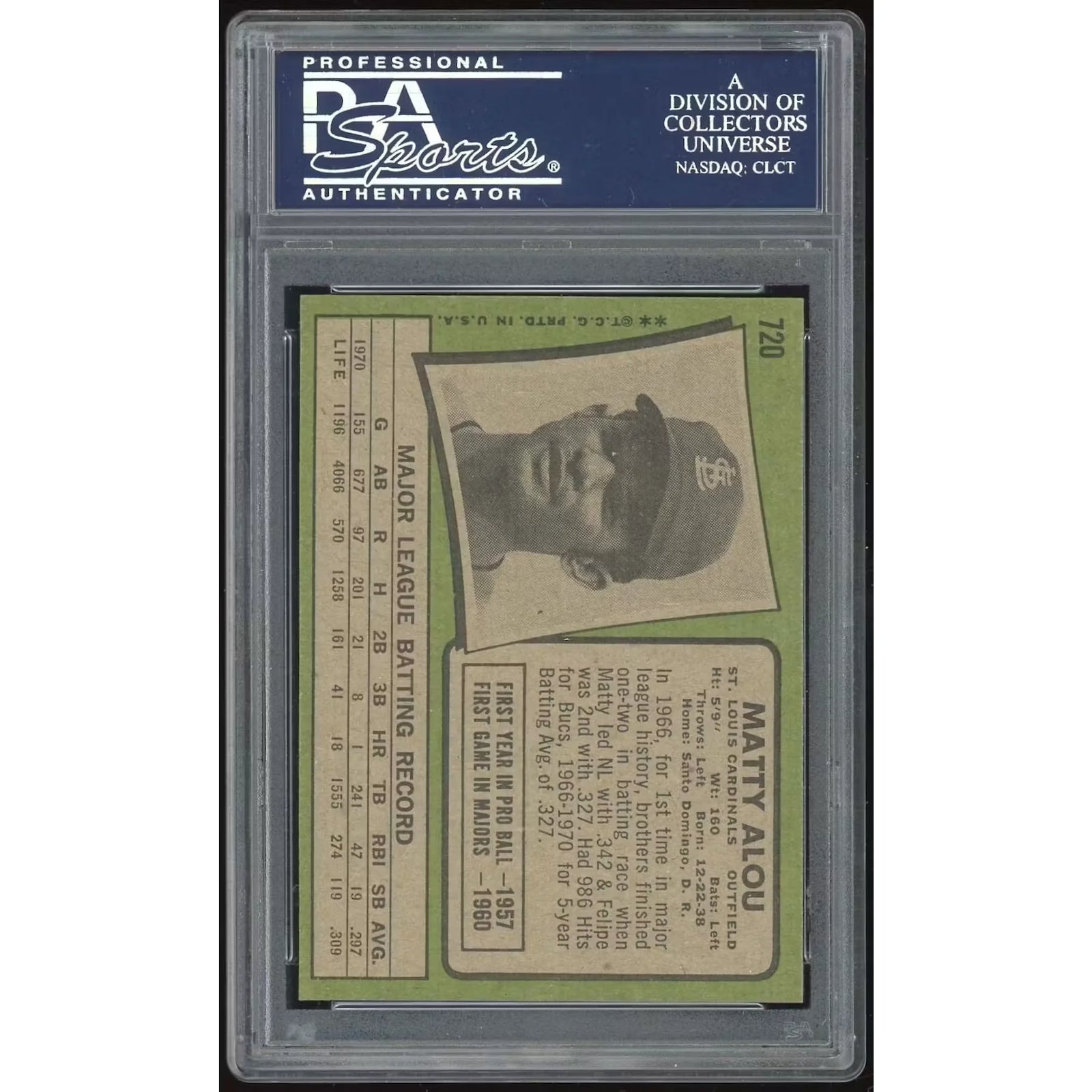 Matty Alou 1971 Topps #720 Baseball Card | PSA 8