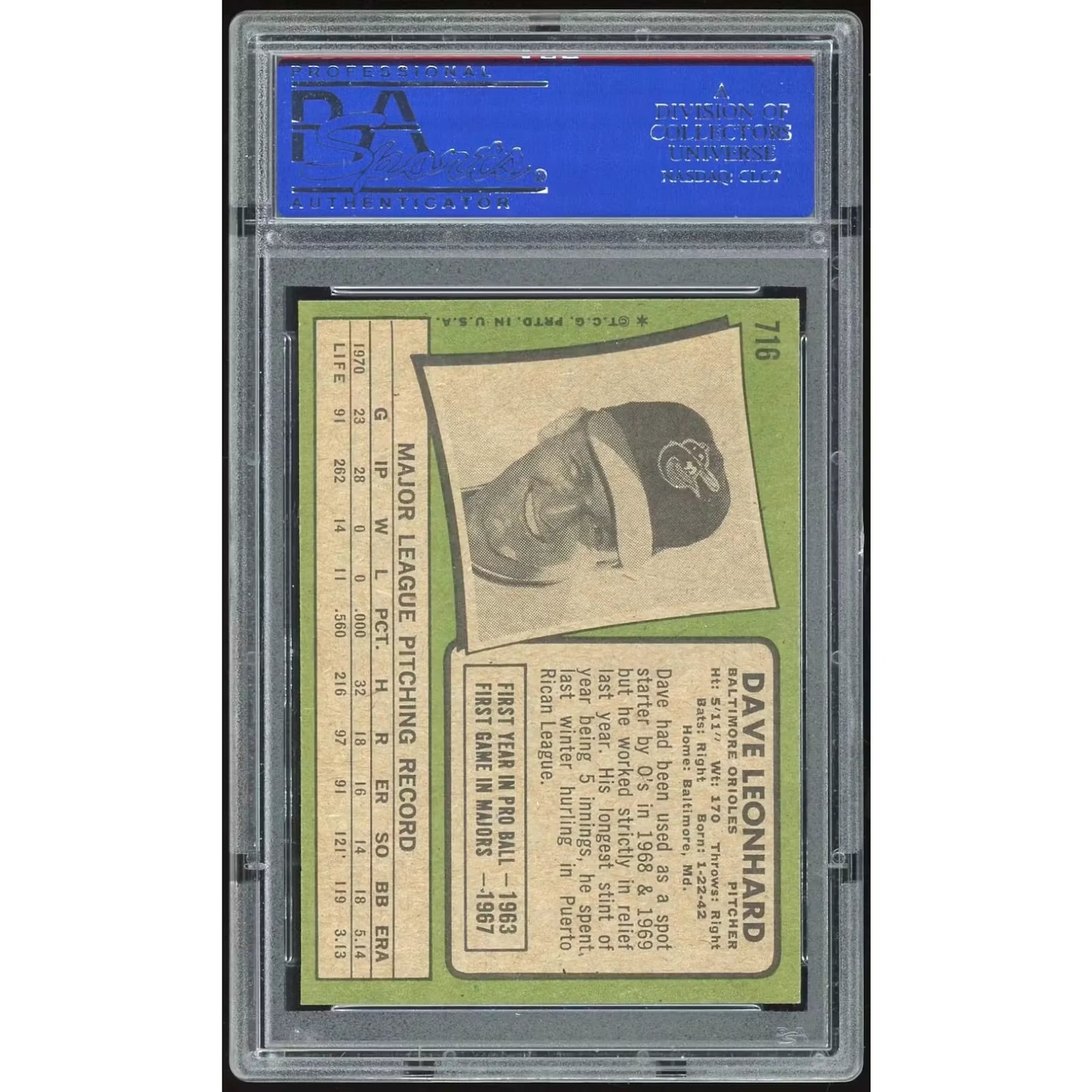 Dave Leonhard 1971 Topps #716 Baseball Card | PSA 8