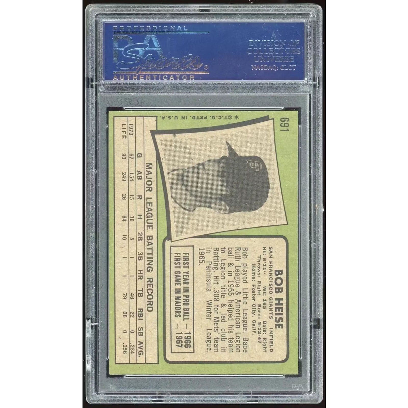 1971 Topps #691 Bob Heise Baseball Card | PSA 8
