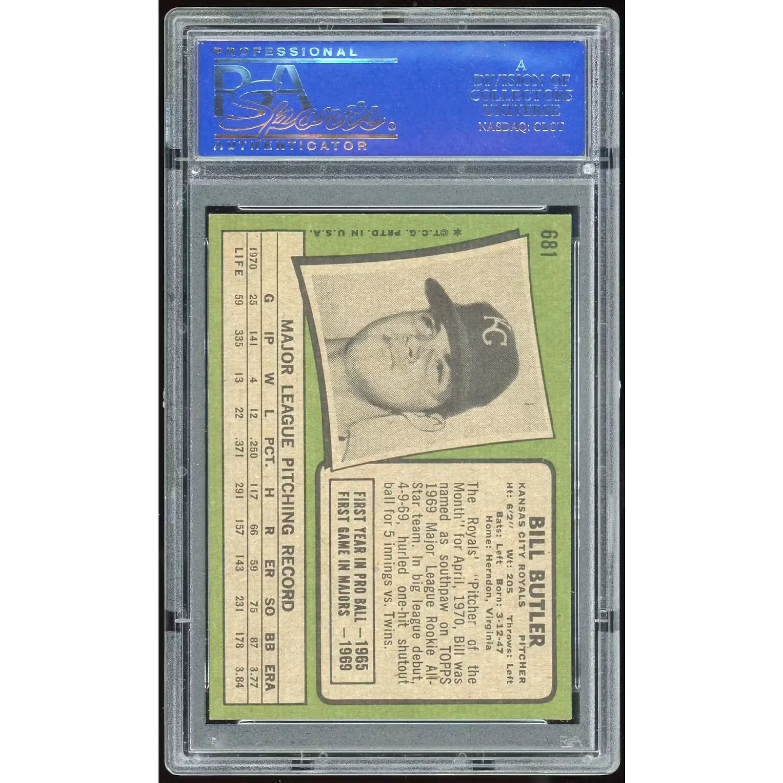 Bill Butler 1971 Topps #681 Baseball Card | PSA 8