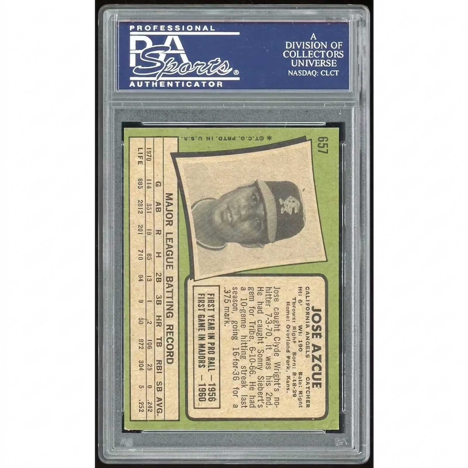 1971 Topps #657 Jose Azcue Baseball Card | PSA 8